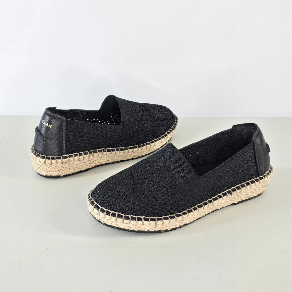Cole Haan Cloudfeel Stitchlite Espadrille Slip-On Flats Black Knit Size 5.5